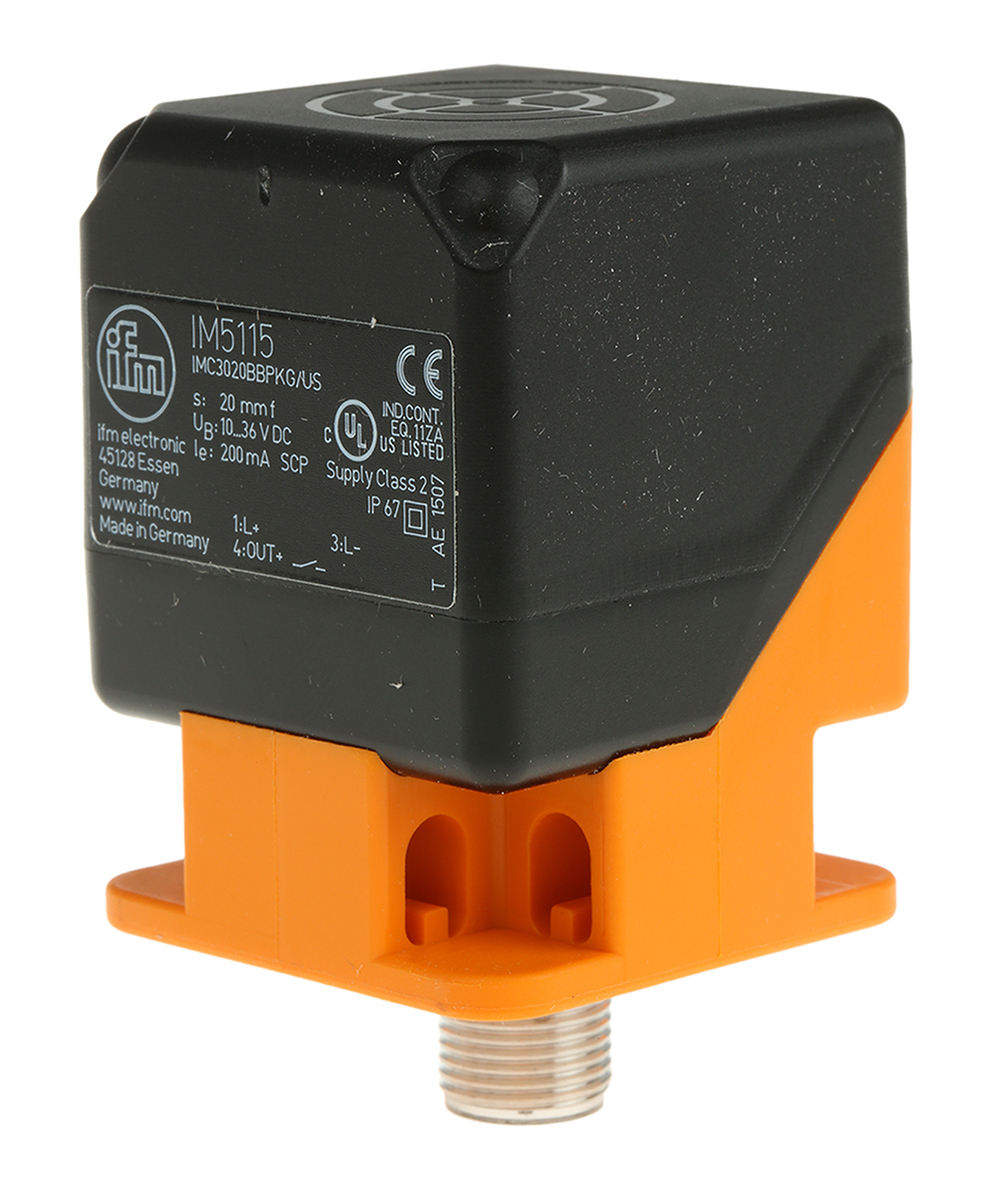 ifm electronic Inductive Block Proximity Sensor, 20 mm Detection, PNP NO, 10 → 36 V dc