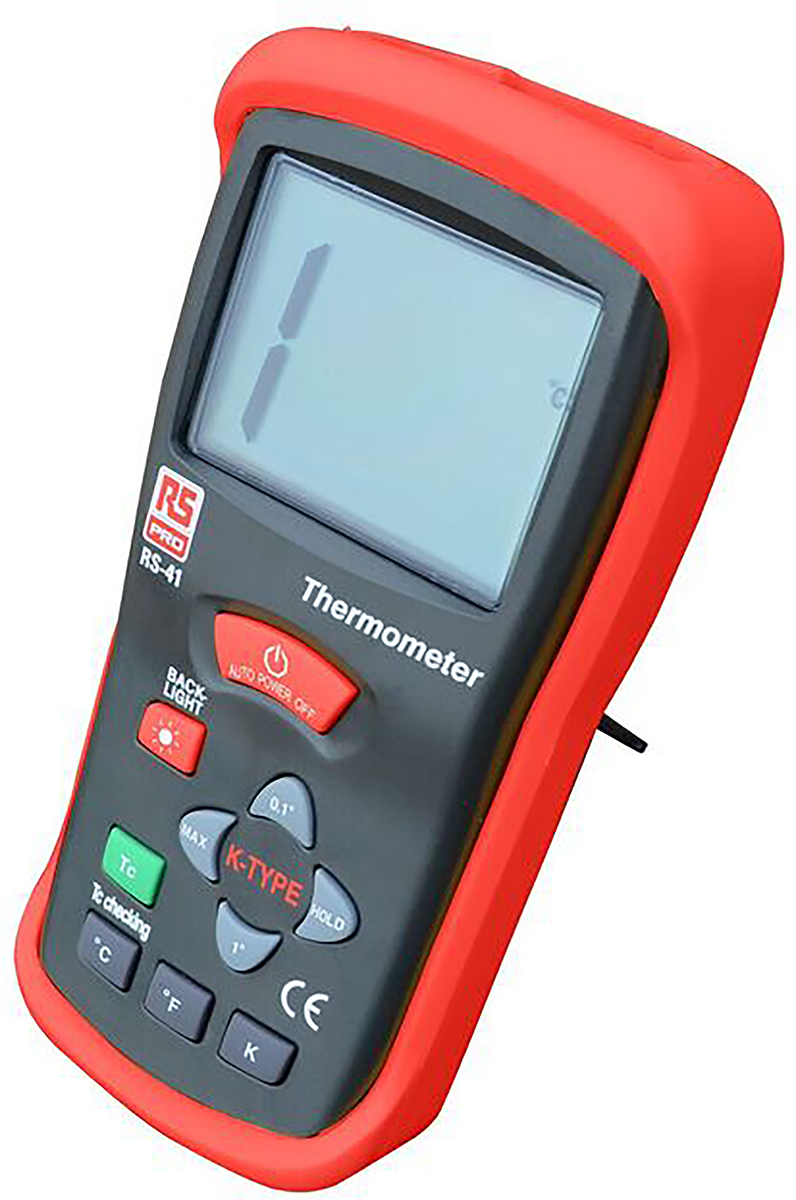 RS PRO RS41 Wired Digital Thermometer, K Probe, 1 Input(s), +1300 °C, +2000 °F, +2000 K Max, ±0.5% + 1 °C, ±0.5% + 2