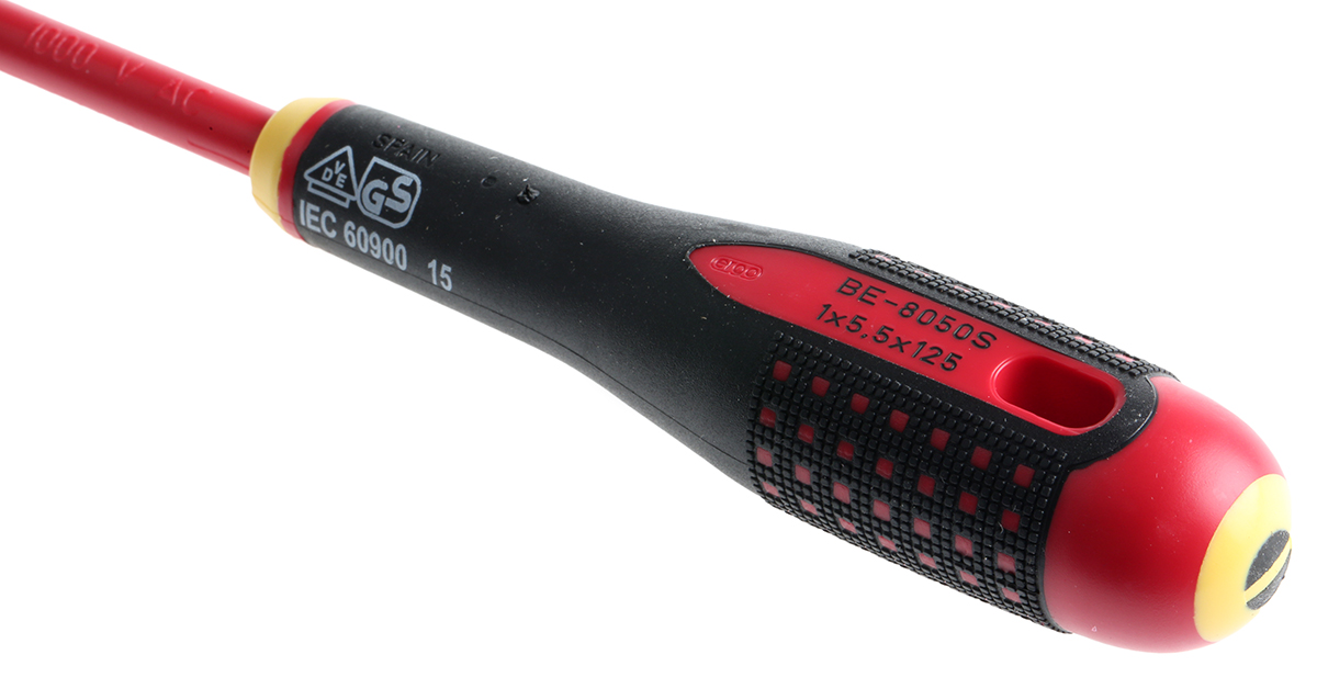 Bahco Slotted  Screwdriver, 5.5 x 1 mm Tip, 125 mm Blade, VDE/1000V, 247 mm Overall