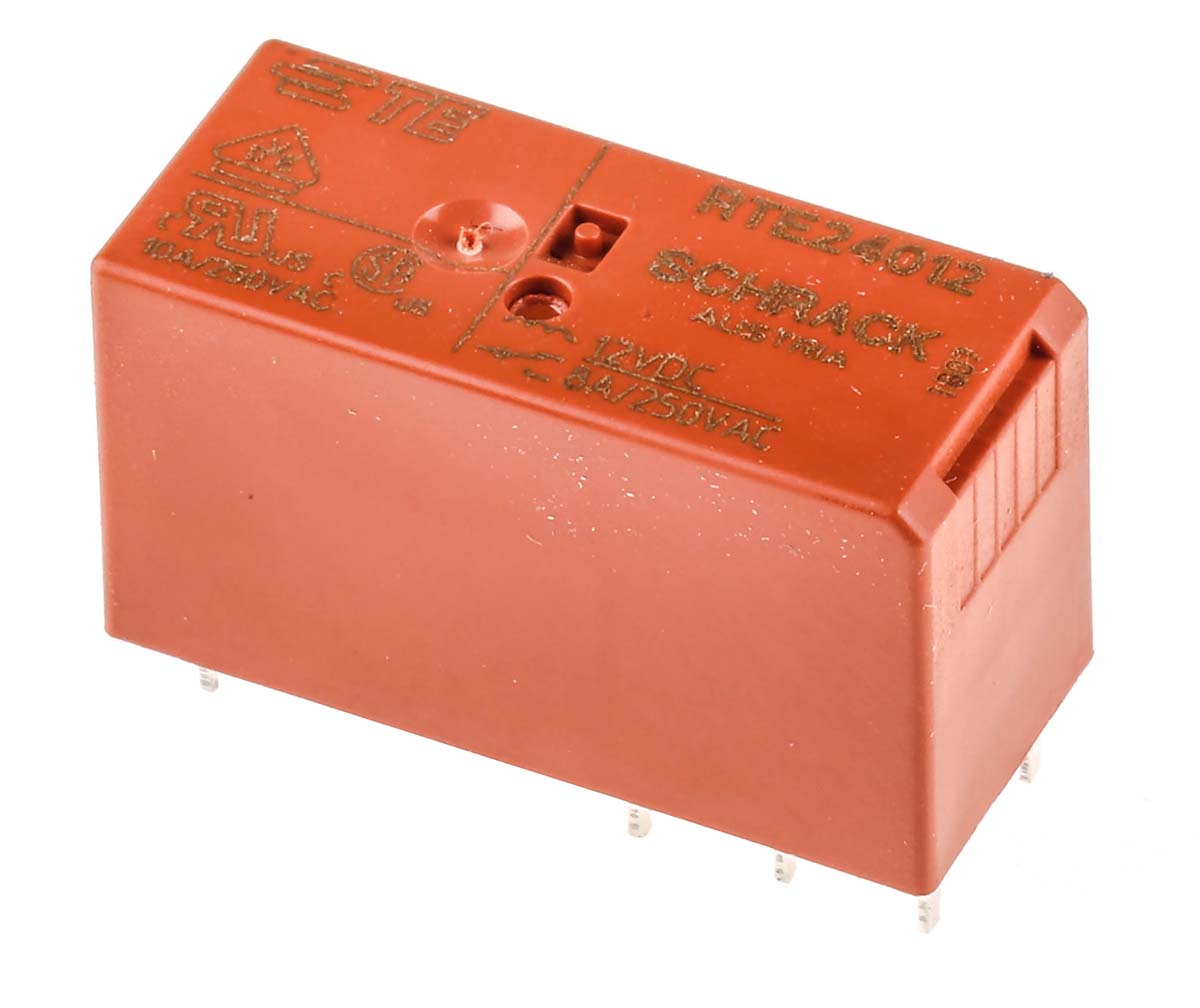 TE Connectivity PCB Mount Power Relay, 12V dc Coil, 8A Switching Current, DPDT