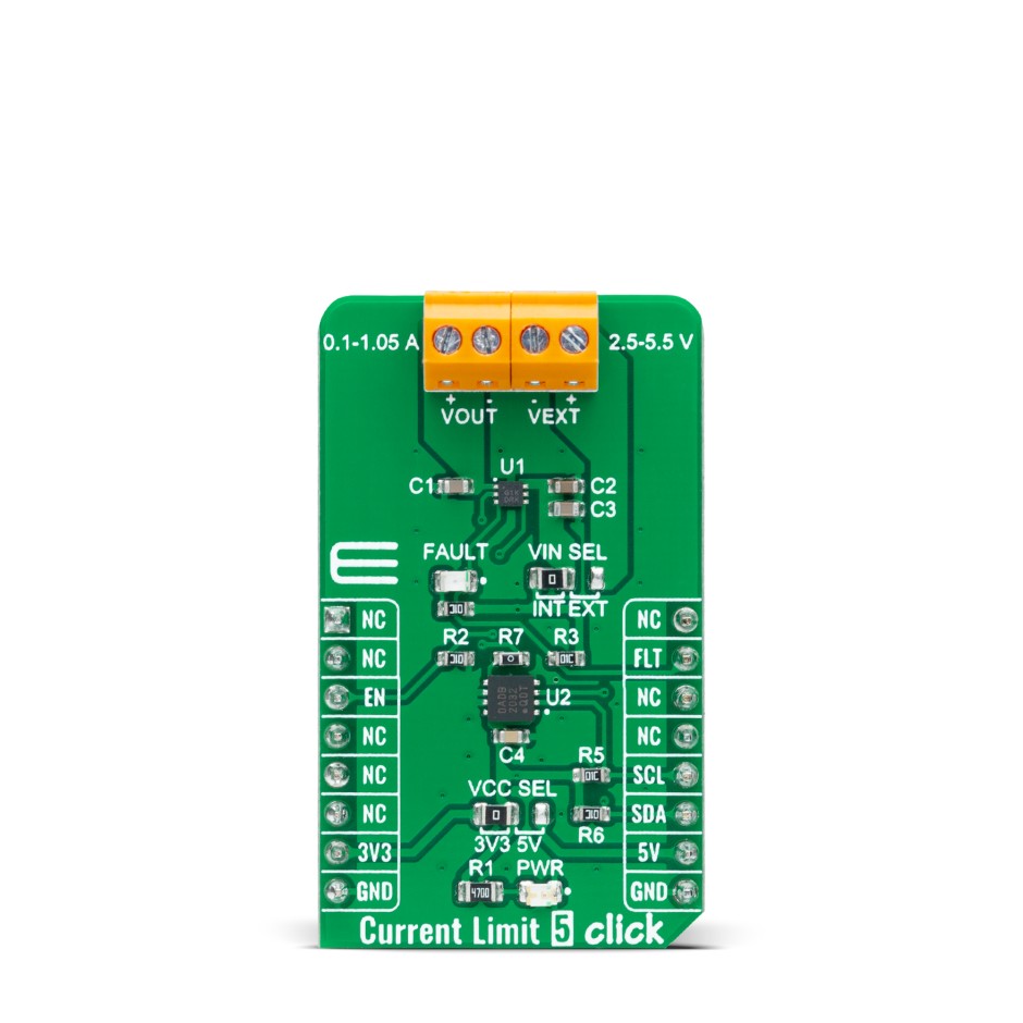 MikroElektronika Current Limit 5 Click Power Management for MIC2099, MCP4561 for mikroBUS Socket