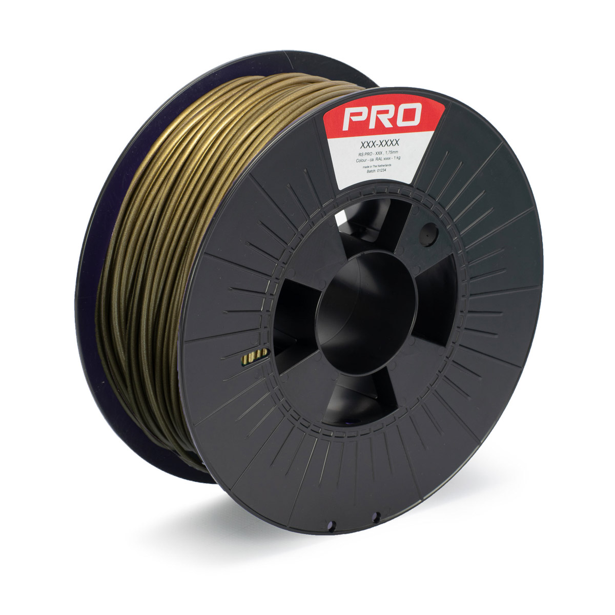 RS PRO 2.85mm Gold PLA 3D Printer Filament, 1kg