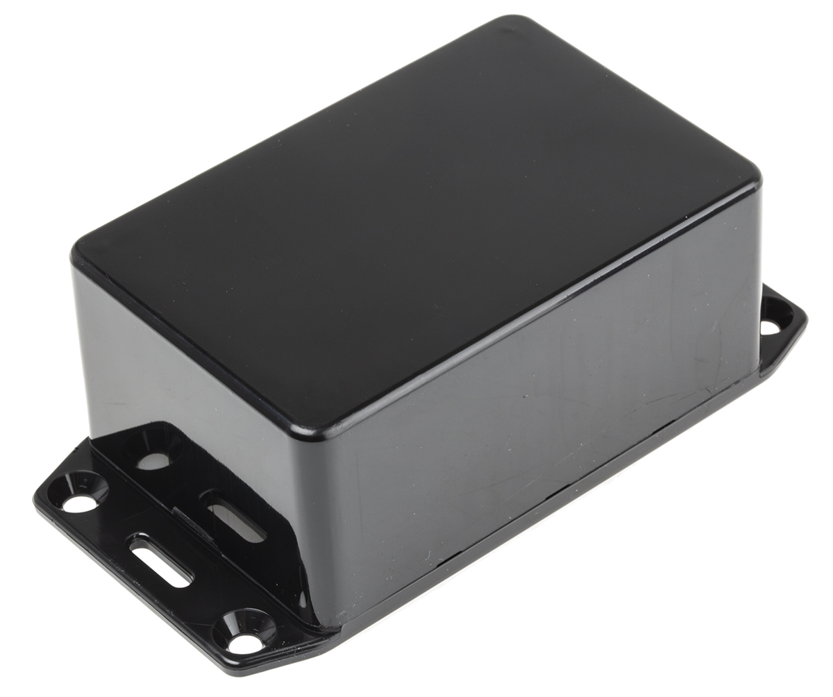 Hammond 1591 Series Black ABS Enclosure, IP54, Flanged, Black Lid, 85 x 56 x 35mm