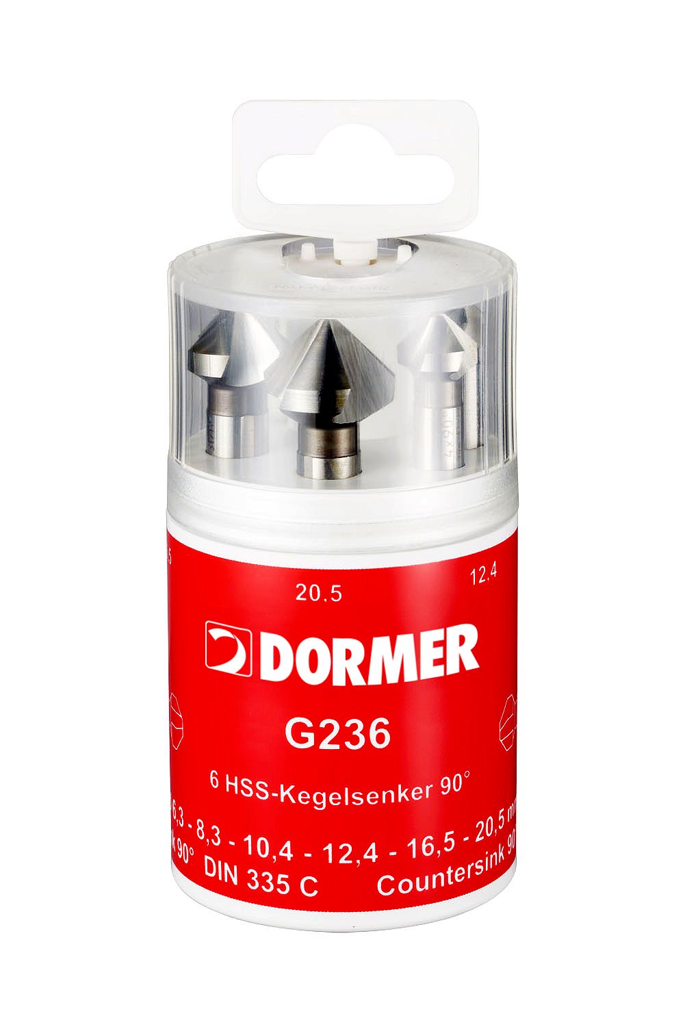 Dormer HSS Countersink, 6.30 mm, 8.3 mm, 10.4 mm, 12.4 mm, 16.5 mm, 20.5 mm Head, 90°, 6 Piece(s)