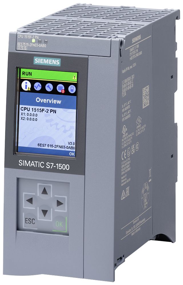 Siemens 6ES7515 Series PLC CPU for Use with SIMATIC S7-1500F, 24 V dc Supply, 20-Input
