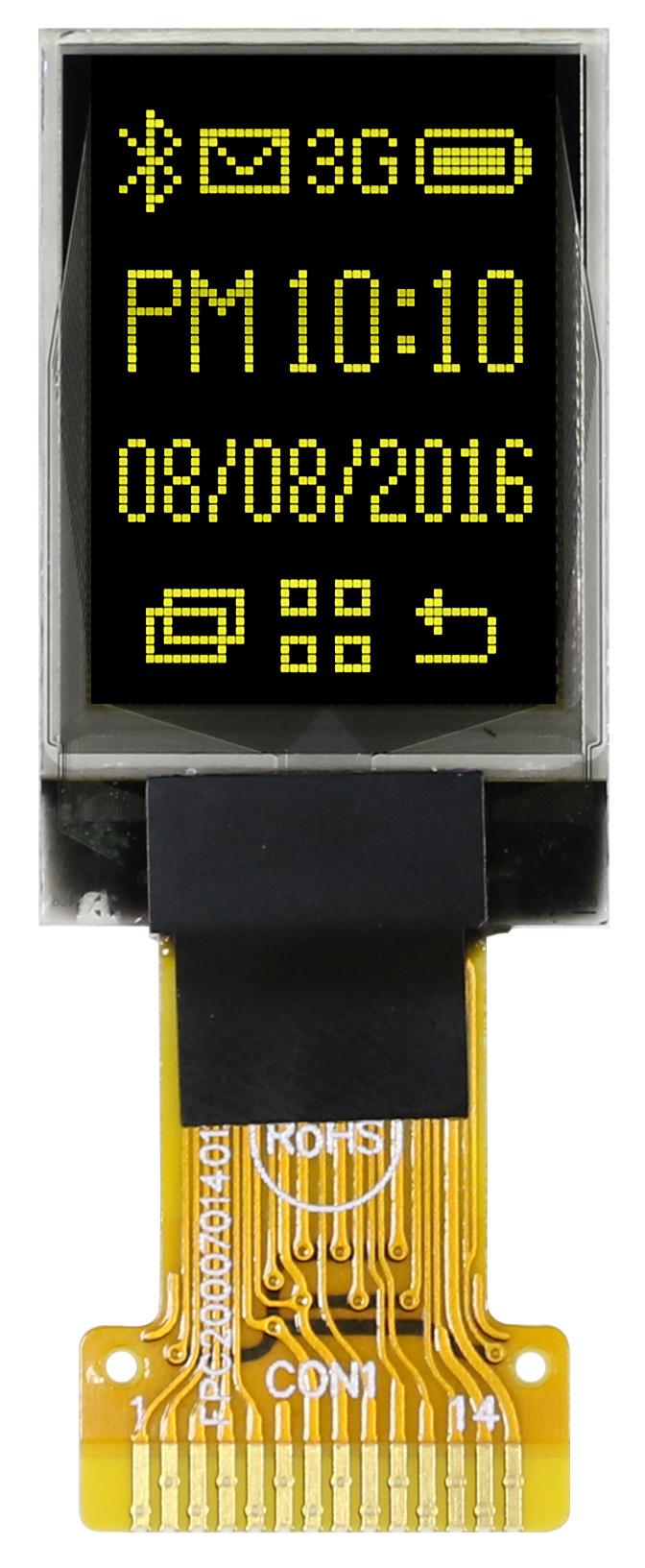 Midas 0.71in Yellow Passive matrix OLED Display 48 x 64pixels COT I2C Interface