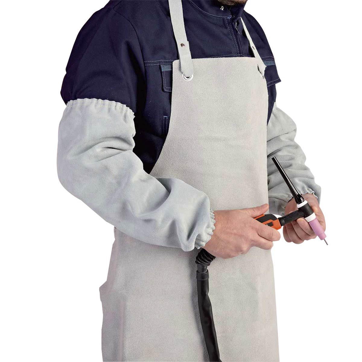 Lebon Protection MANC/C Grey Reusable Leather Protective Sleeve for Puncture Resistant Use, 18.9in Length, Universal