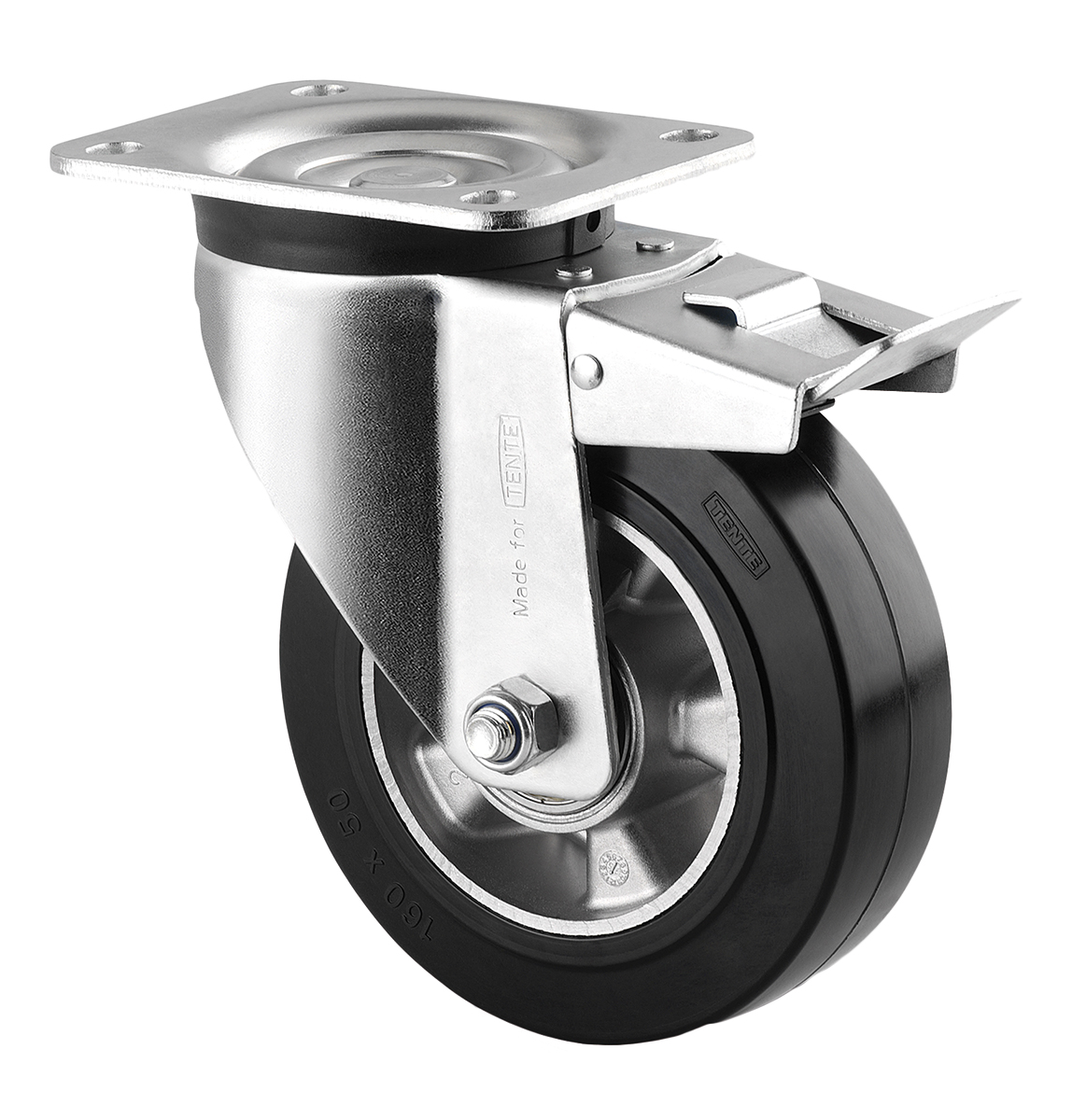 Tente Braked Swivel Castor Wheel, 350kg Capacity, 160mm Wheel