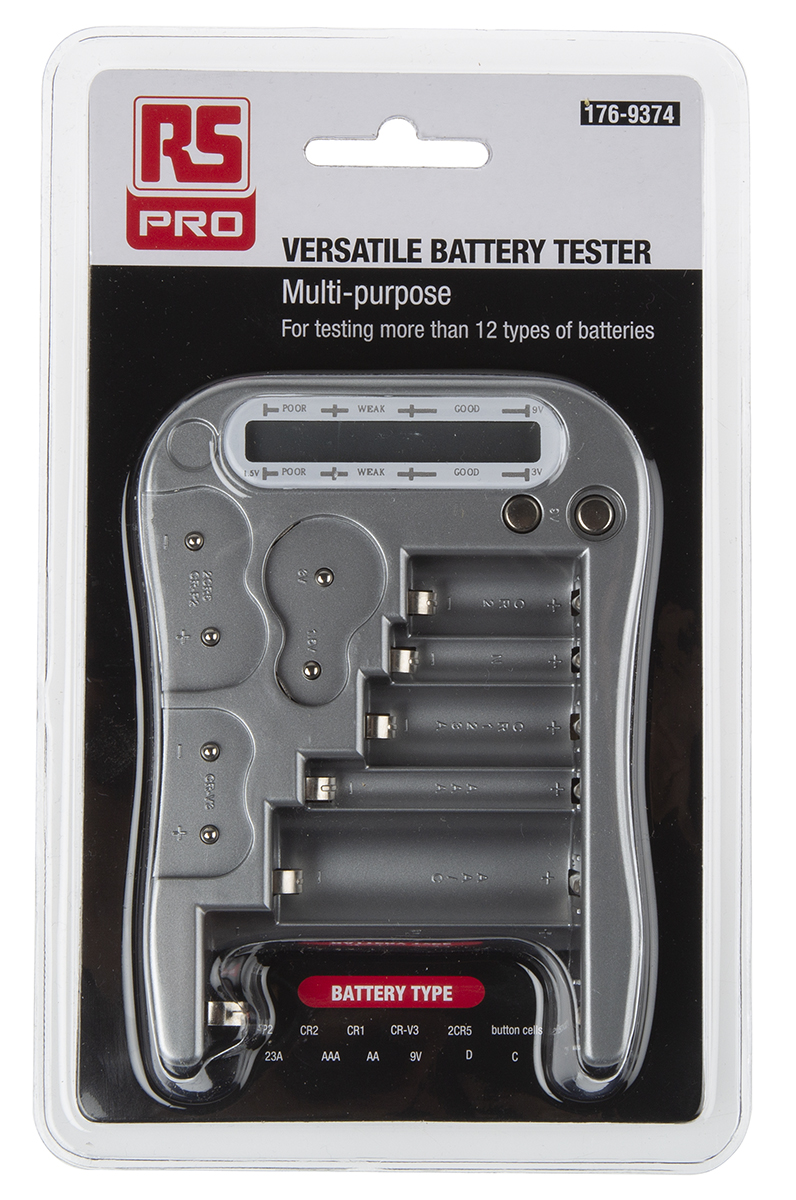 RS PRO Battery Tester 2CR5, 9V, AA, AAA, C, CR123A, CR2, CRP2, CRV3, D