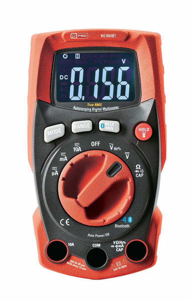 RS PRO RS-960BT Handheld Digital Multimeter, True RMS, 10A ac Max, 10A dc Max, 600V ac Max - UKAS Calibrated