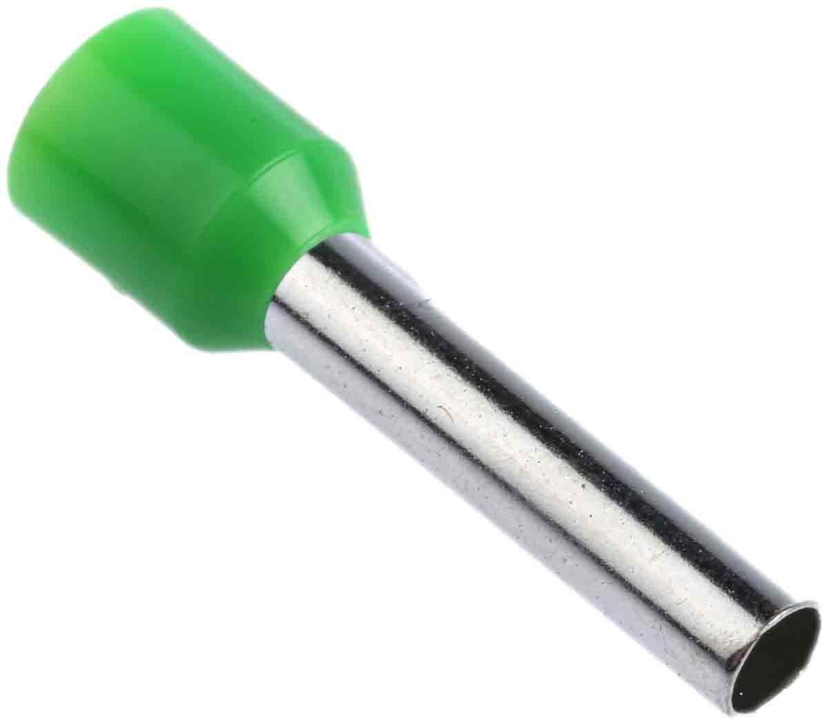RS PRO Insulated Crimp Bootlace Ferrule, 18mm Pin Length, 3.5mm Pin Diameter, 6mm² Wire Size, Green