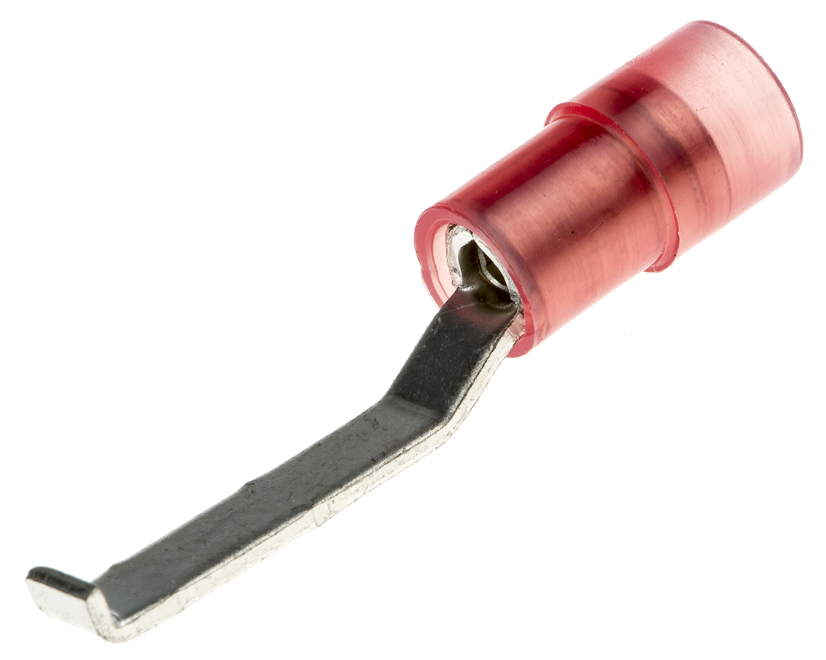 RS PRO Hooked Insulated Crimp Blade Terminal 17.4mm Blade Length, 0.5mm² to 1.5mm², 22AWG to 16AWG, Red
