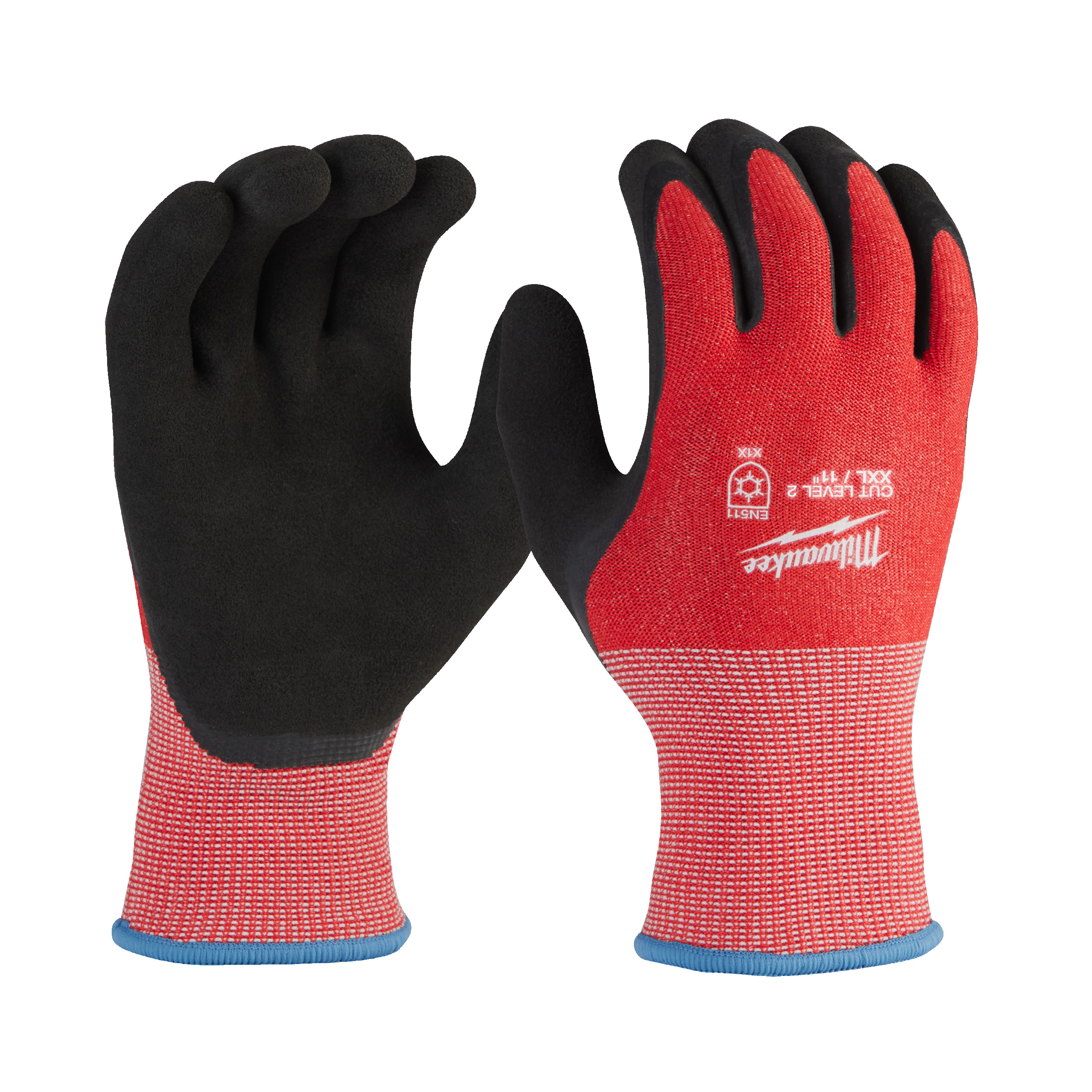 Milwaukee Winter Cut B Black, Red Fibreglass, High Performance Polyethylene Work Gloves, Latex Coating