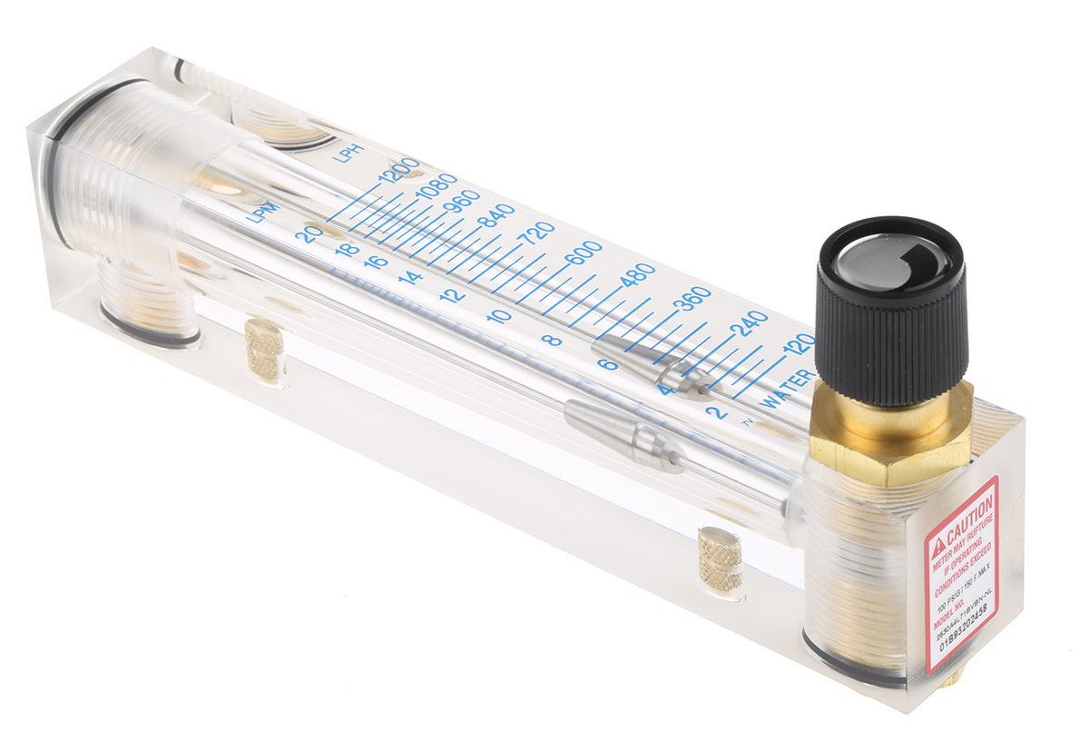 Key Instruments Flo-Rite Series Variable Area Flow Meter for Liquid, 1.5 L/min Min, 20 L/min Max