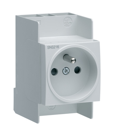 Hager SanVis Grey 2 Gang Plug Socket, 16A, Type E - French, Indoor Use