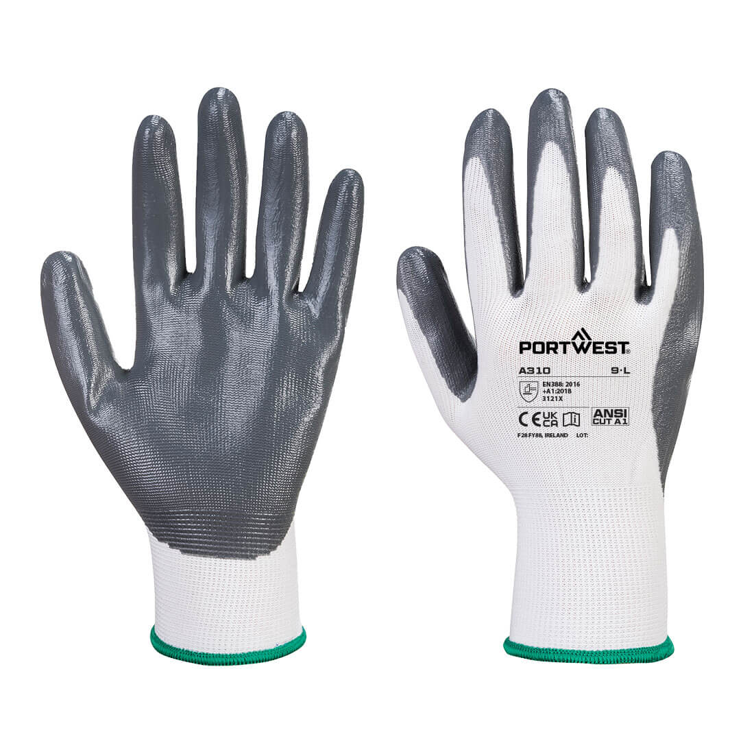 Portwest A360 - Senti - Flex Glove Grey, White Elastane, Polyester Work Gloves, Size XL, Nitrile Foam Coating