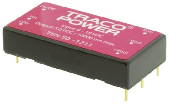 TRACOPOWER TEN 50 DC-DC Converter, 3.3V dc/ 10A Output, 9 → 18 V dc Input, 50W, Through Hole, +85°C Max Temp