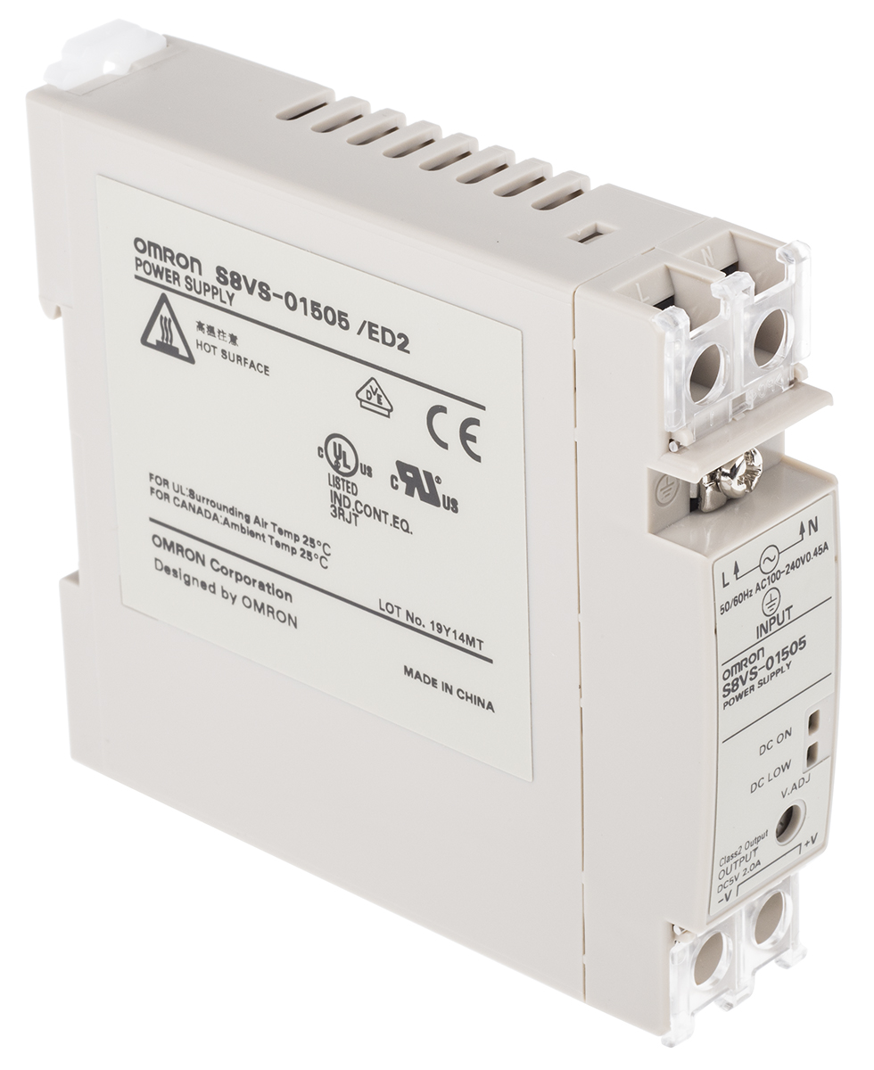 Omron S8VS Switched Mode DIN Rail Power Supply, 85 → 264V ac ac Input, 5V dc dc Output, 2A Output, 15W
