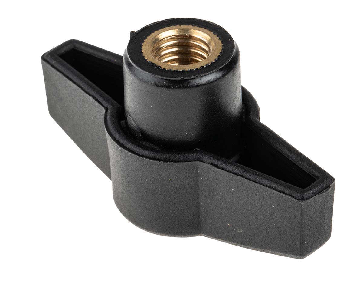 RS PRO Black Wing Clamping Knob, M10, Threaded Through Hole