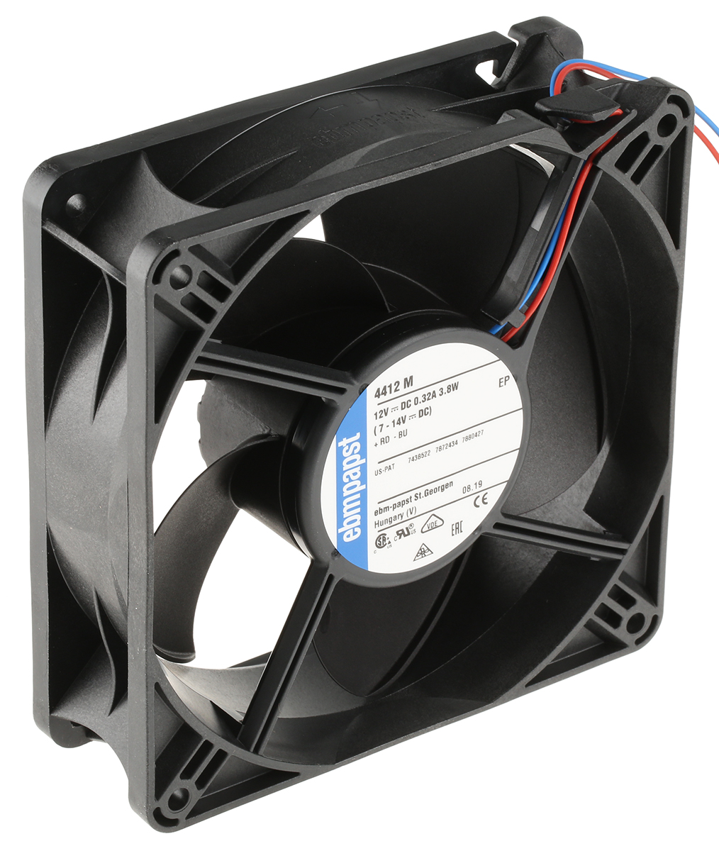 ebm-papst 4400 Series Axial Fan, 12 V dc, DC Operation, 184m³/h, 3.8W, 119 x 119 x 38mm