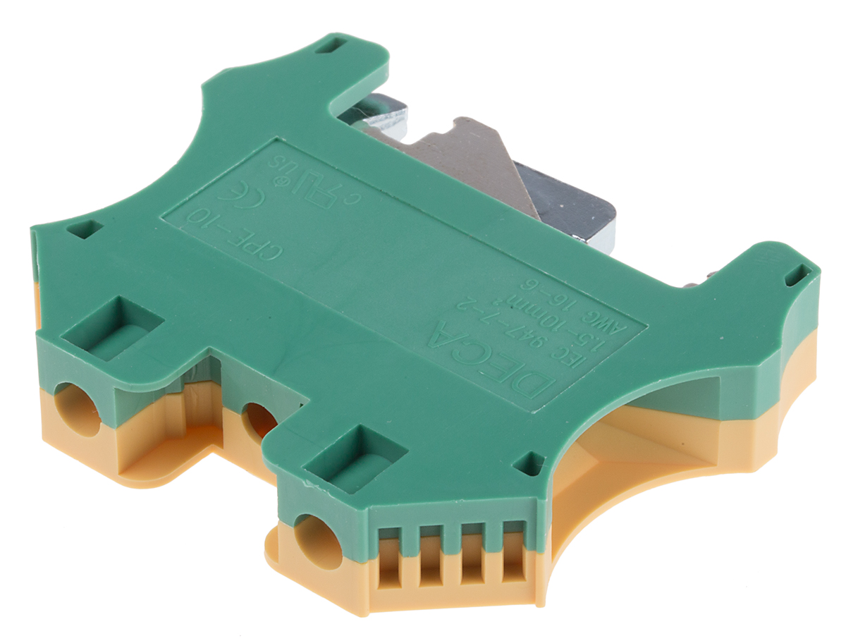 RS PRO 2-Way DIN Rail Earth Block, 1.5 to 10mm², 16 → 6 AWG Wire, Screw