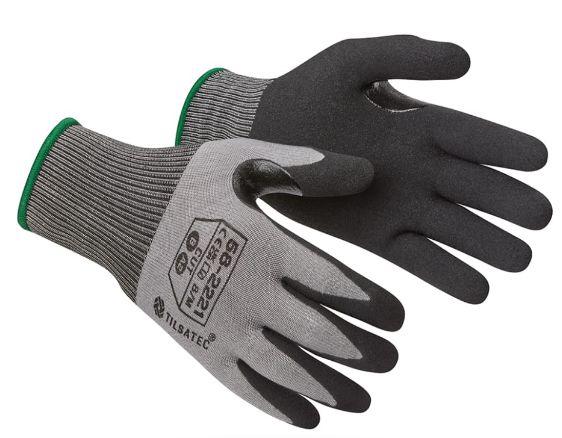 Tilsatec 58-2221 Black, Grey Nitrile Work Gloves, Size 9, Nitrile Foam Coating