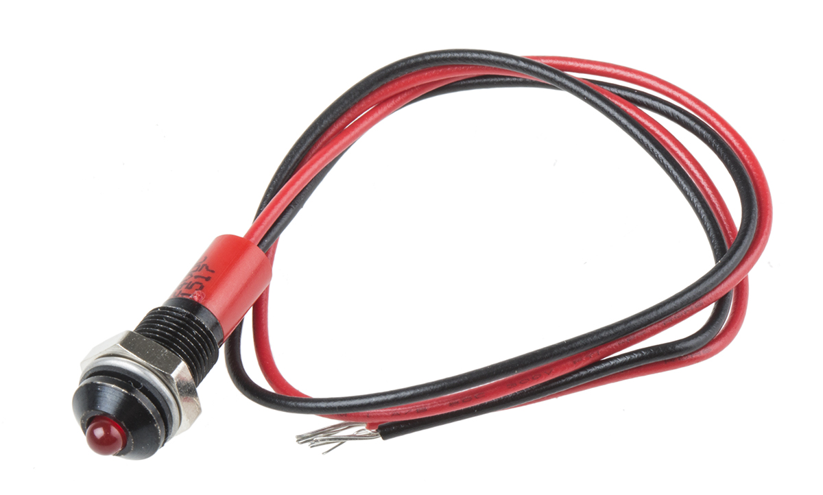 RS PRO Red Panel Mount Indicator, 24V dc, 6mm Mounting Hole Size, Lead Wires Termination, IP67