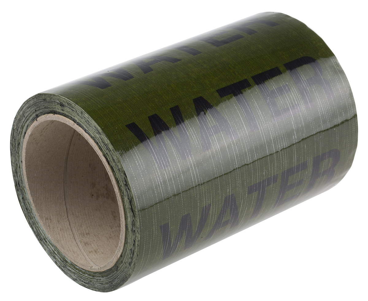 RS PRO Green PP, Vinyl Pipe Marking Tape, text Water, Dim. W 150mm x L 33m