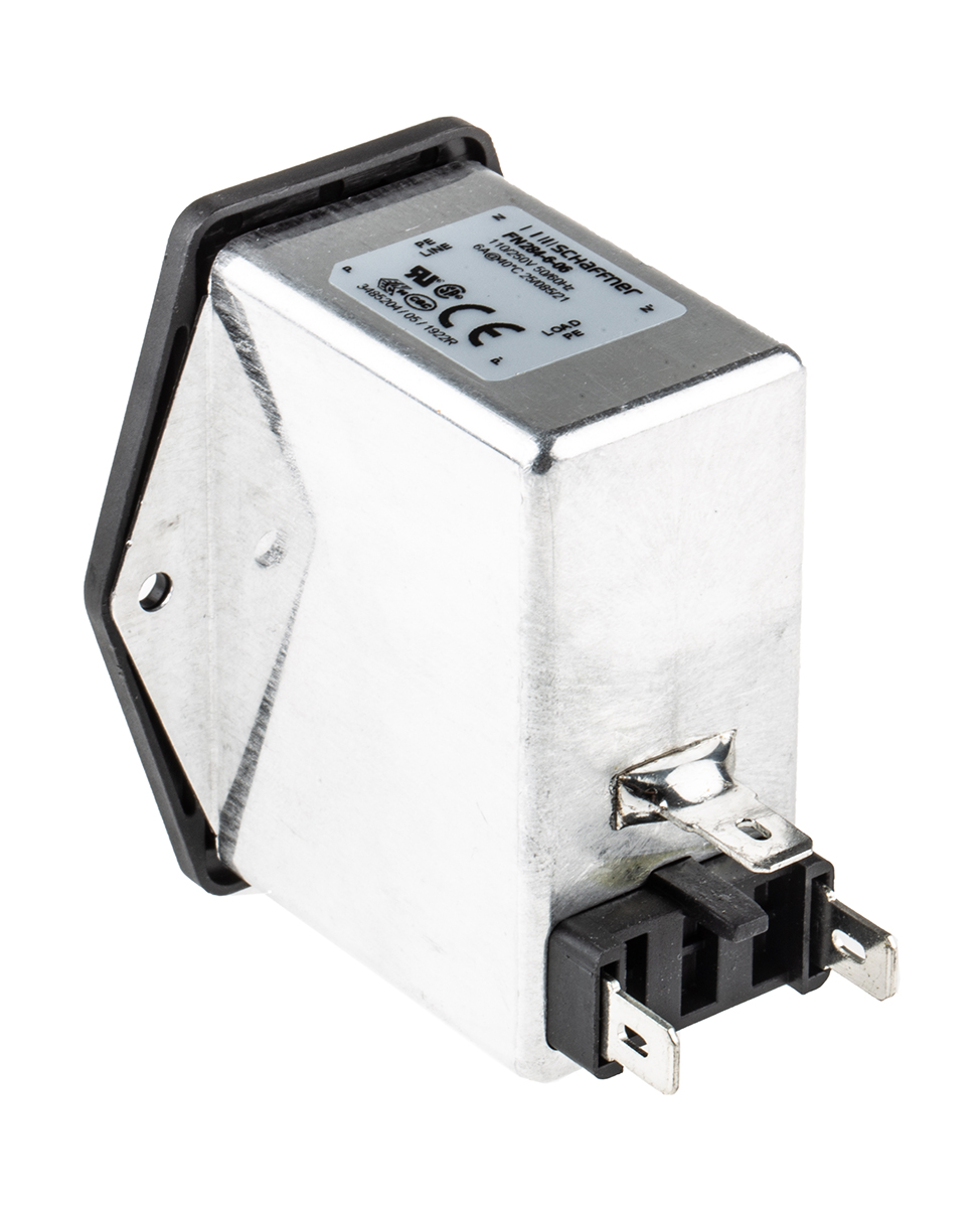 Schaffner 6A, 250 V ac Male Panel Mount IEC Filter 2 Pole FN284-6-06, Faston 2 Fuse