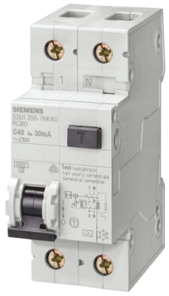 Siemens RCBO, 25A Current Rating, 1P+N Poles, 30mA Trip Sensitivity, Sentron Range