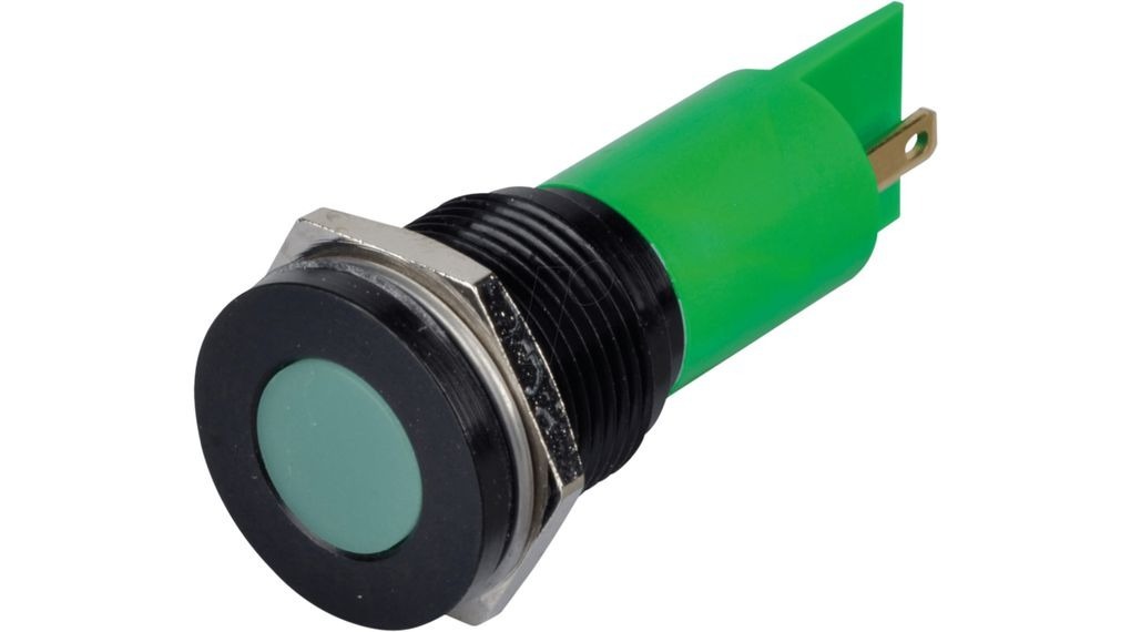 APEM Q16 Series Green Panel Mount Indicator, 24V dc, 16mm Mounting Hole Size, Faston, Solder Lug Termination, IP67