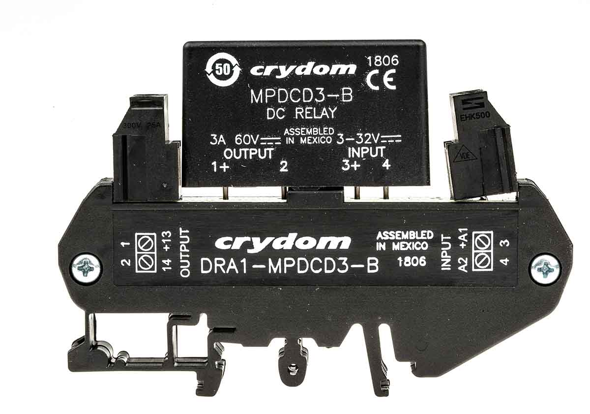 Sensata Crydom DRA1-MP Series Solid State Interface Relay, 32 V dc Control, 3 A Load, DIN Rail Mount