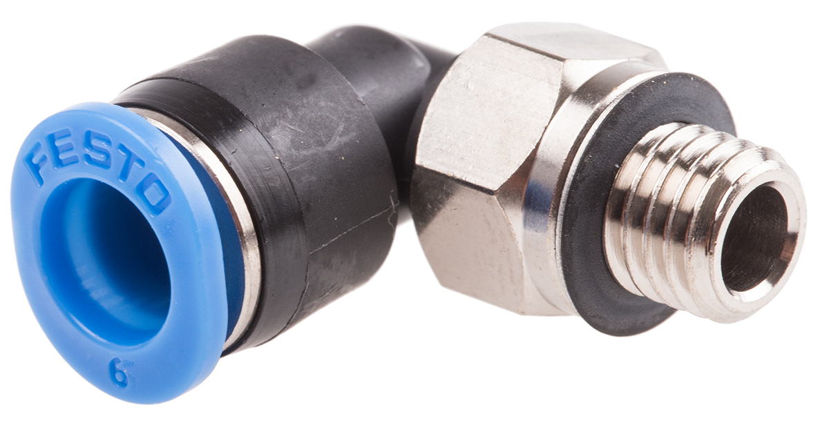 Festo QS Series Elbow Threaded Adaptor, M7 Male to Push In 6 mm, Threaded-to-Tube Connection Style, 186353