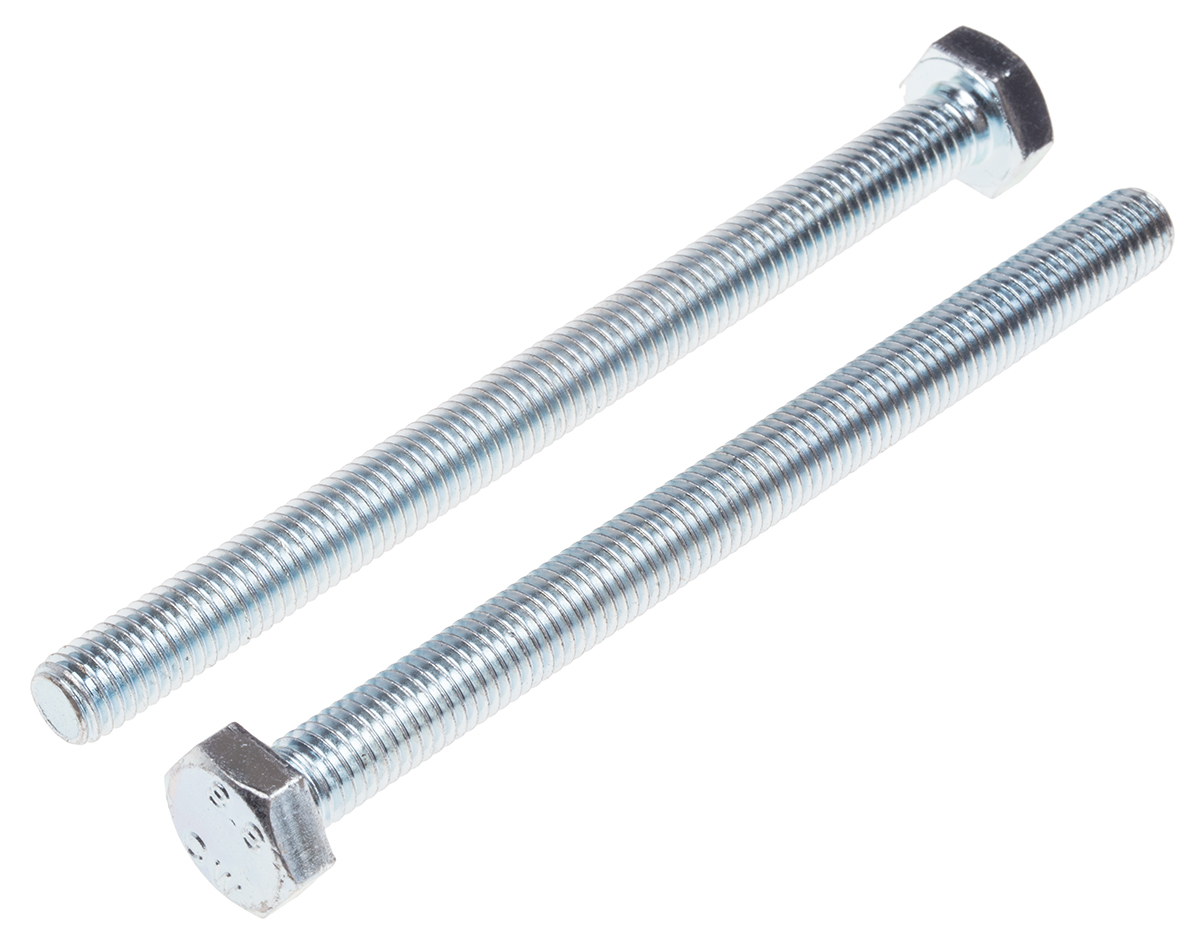 RS PRO Bright Zinc Plated Steel, Hex Bolt, M10 x 130mm
