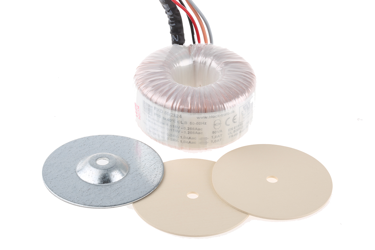 Block 115 V ac, 230 V ac, 2 x 24V ac Toroidal Transformer, 50VA 2 Output