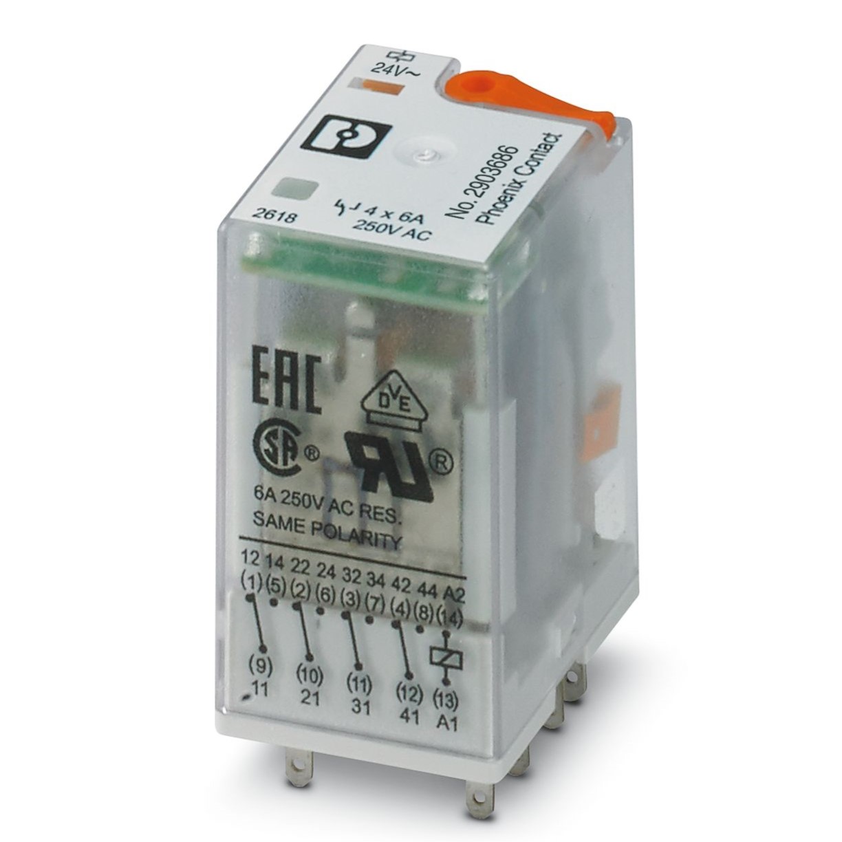 Phoenix Contact PCB Mount Power Relay, 24V ac Coil, 6A Switching Current, 4PDT