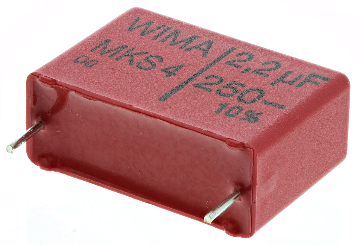 WIMA MKS4 Polyester Film Capacitor, 160 V ac, 250 V dc, ±10%, 2.2μF, Through Hole