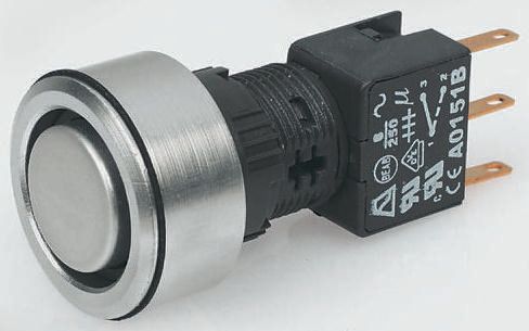 APEM Illuminated Push Button Switch, Latching, Panel Mount, 16mm Cutout, DPDT, Blue LED, 250V ac, IP65