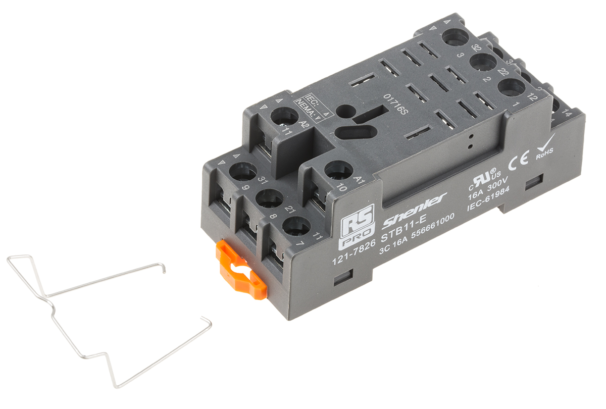 RS PRO 11 Pin 300V DIN Rail Relay Socket, for use with RS PRO RKL Relays 3PDT