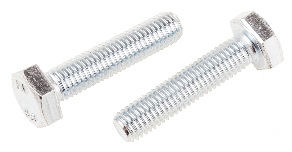 RS PRO Bright Zinc Plated Steel, Hex Bolt, M10 x 45mm