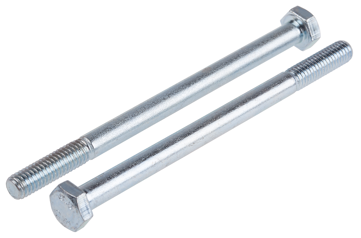 RS PRO Bright Zinc Plated Steel, Hex Bolt, M6 x 90mm
