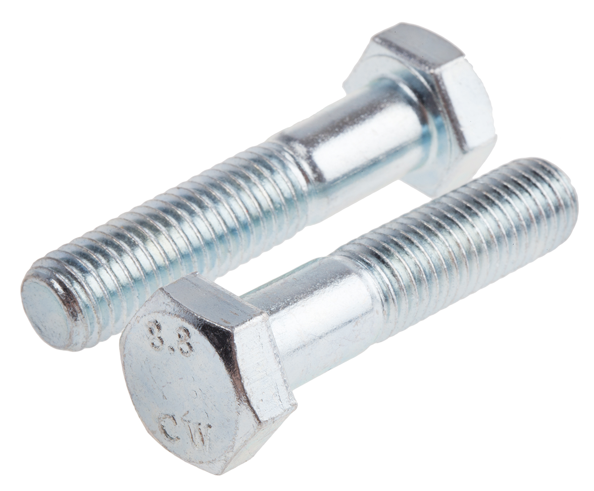RS PRO Bright Zinc Plated Steel, Hex Bolt, M10 x 65mm
