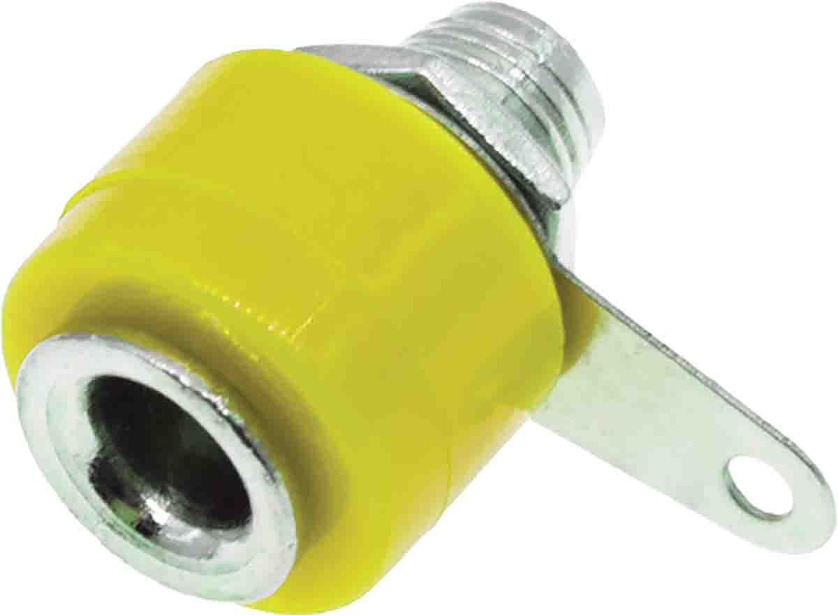 RS PRO Yellow Female Banana Socket, 4 mm Connector, Solder Termination, 19A, 30V, Nickel Plating