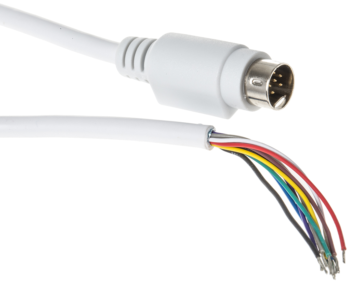 RS PRO Male 9 Pin mini-DIN to Unterminated White DIN Cable 2m