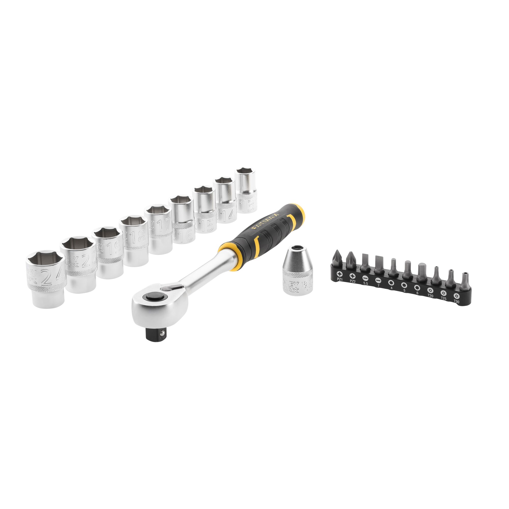 Stanley 21-Piece Imperial, Metric 13 mm, 14 mm, 15 mm, 16 mm, 17 mm, 18 mm, 19 mm, 22 mm, 24 mm Bit Socket Set with