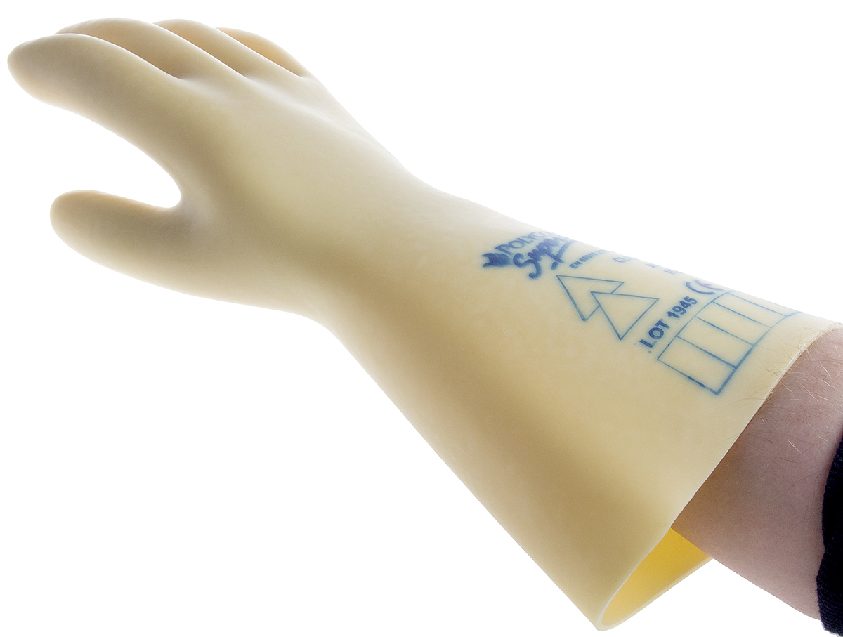 Polyco Healthline Electricians Gloves Yellow Latex Latex Electrical Insulating Gloves, Size 9, Latex Coating