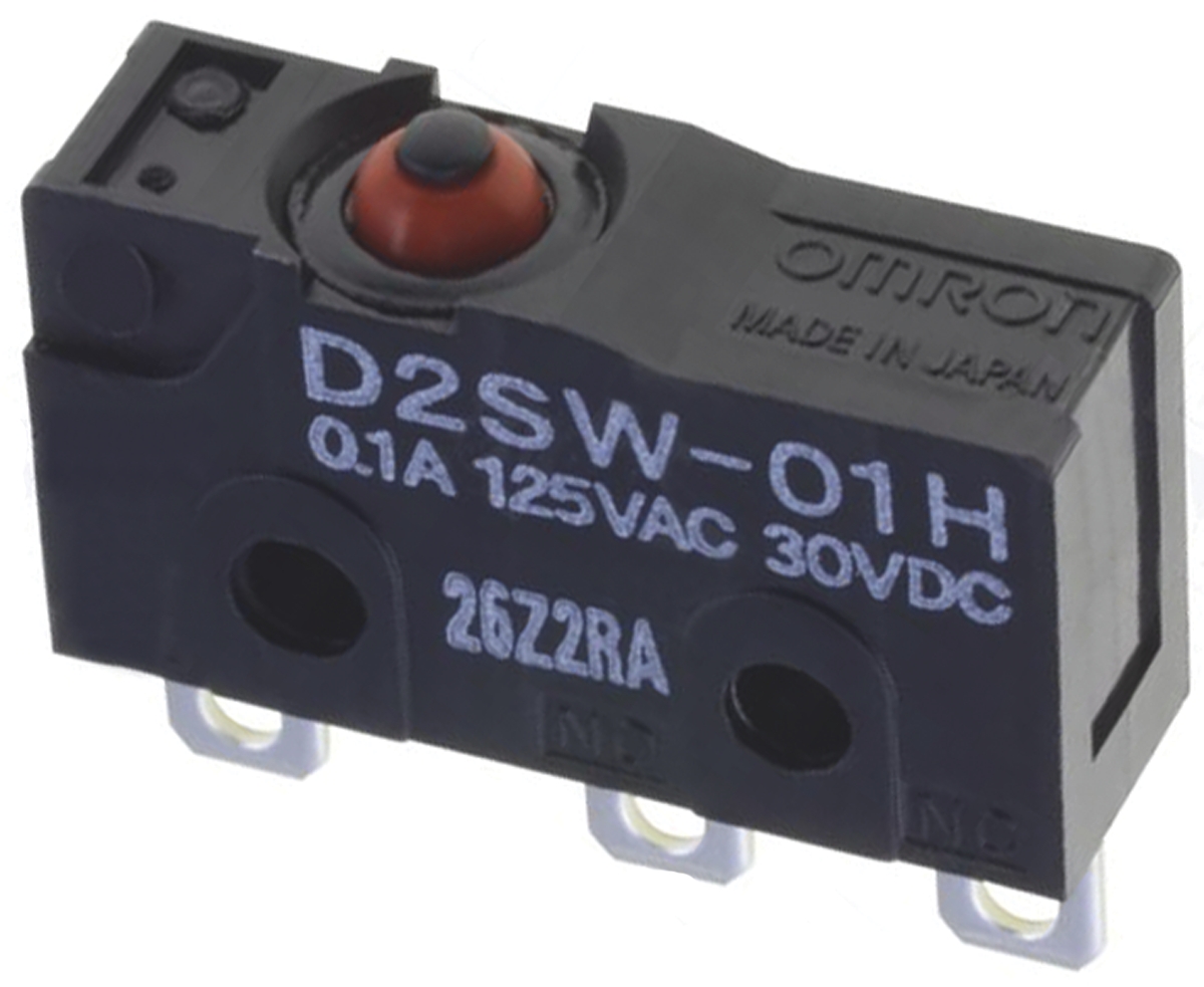 Omron Pin Plunger Micro Switch, Solder Terminal, 100 mA @ 30 V dc, SPDT, IP67