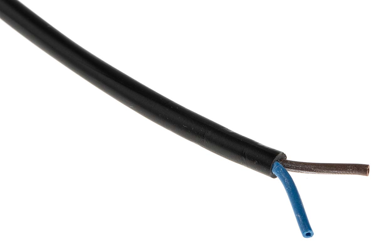 RS PRO 2182Y 0.75 mm² 2 Core Power Cable, H03VV-F, Black PVC, 100m
