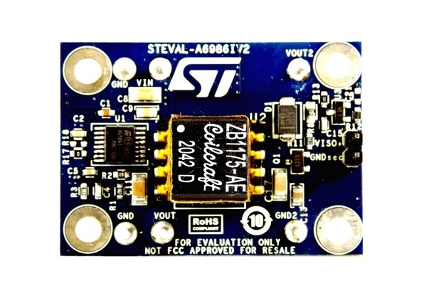 STMicroelectronics 38V 5 W Synchronous Iso-Buck Converter Evaluation Board with Dual Isolated Output Based On The A6986I