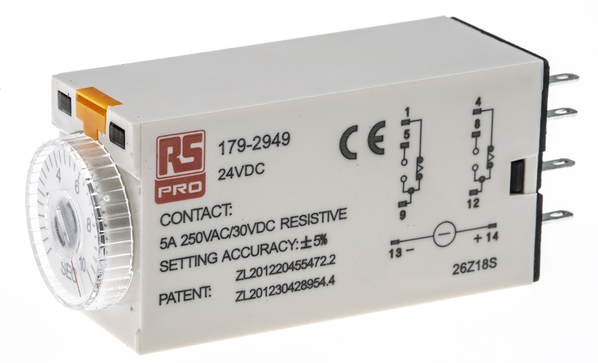 RS PRO Plug In Timer Relay, 24V dc, 2-Contact, 0.5 → 10s, 1-Function, DPDT